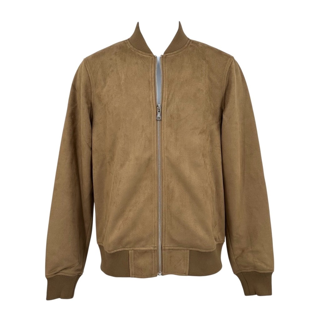 PX CLOTHING Bomber Jacket Brown Faux Suede Full Zipper Front Men's Small